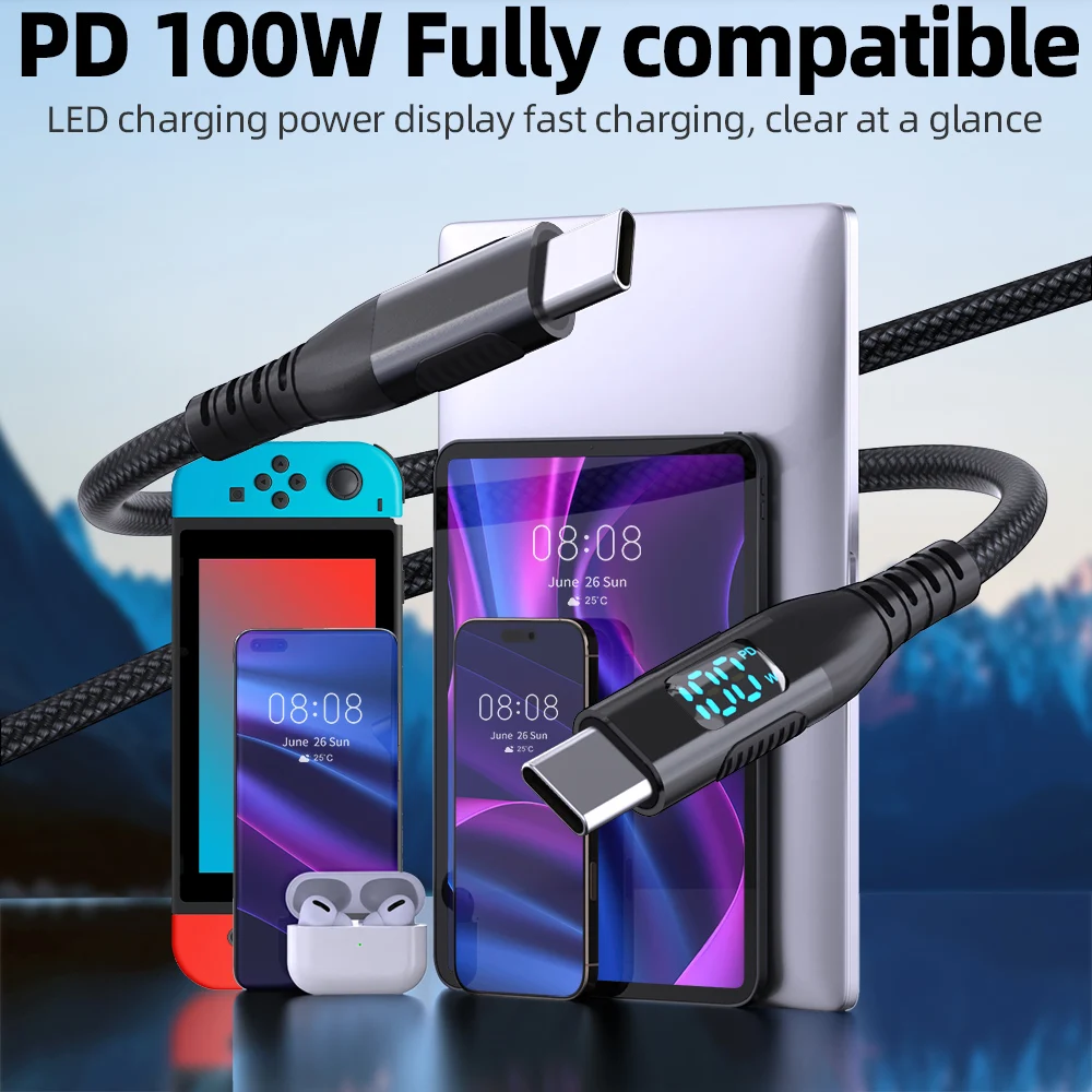 BCVS USB-C-auf-USB-C-Kabel, 100 W, mit digitaler Anzeige, für schnelles Laden, geflochtenes Nylonkabel, Typ-C-Datenkabel, PD 100 W, für iPhone und Samsung Galaxy. – Detail 8