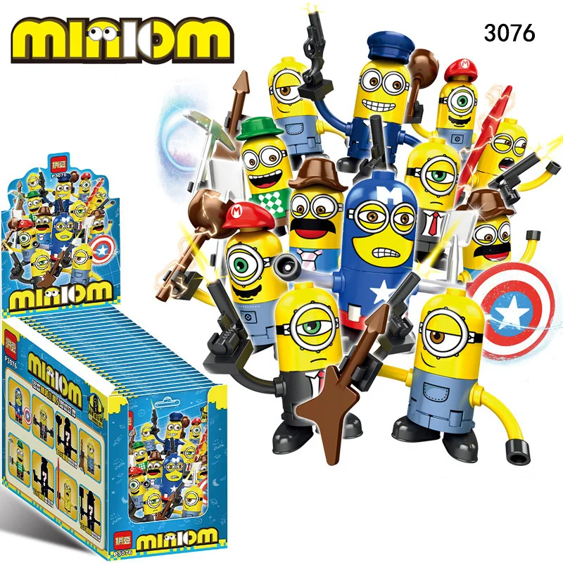 P3076 Minions Small Particle Doll Building Blocks Despicable Me Minions Cartoon Assembling Educational Building Block Toys Gift