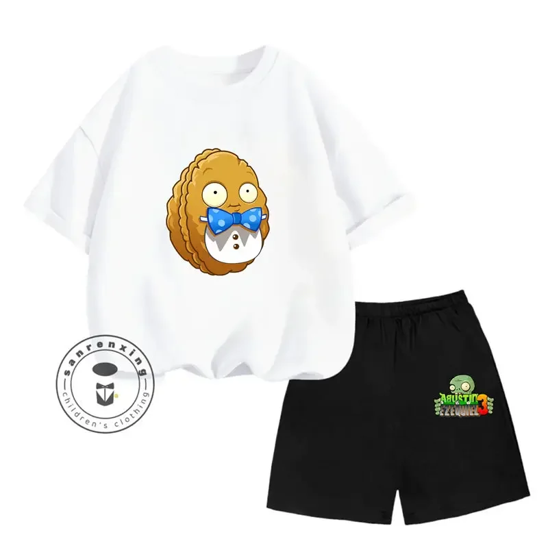 Kids Kuromi T-shirt Summer Plants Vs. Zombies Kids Cartoon Casual Short Sleeve T-shirt Set Baby Boys Clothing Girls Clothing