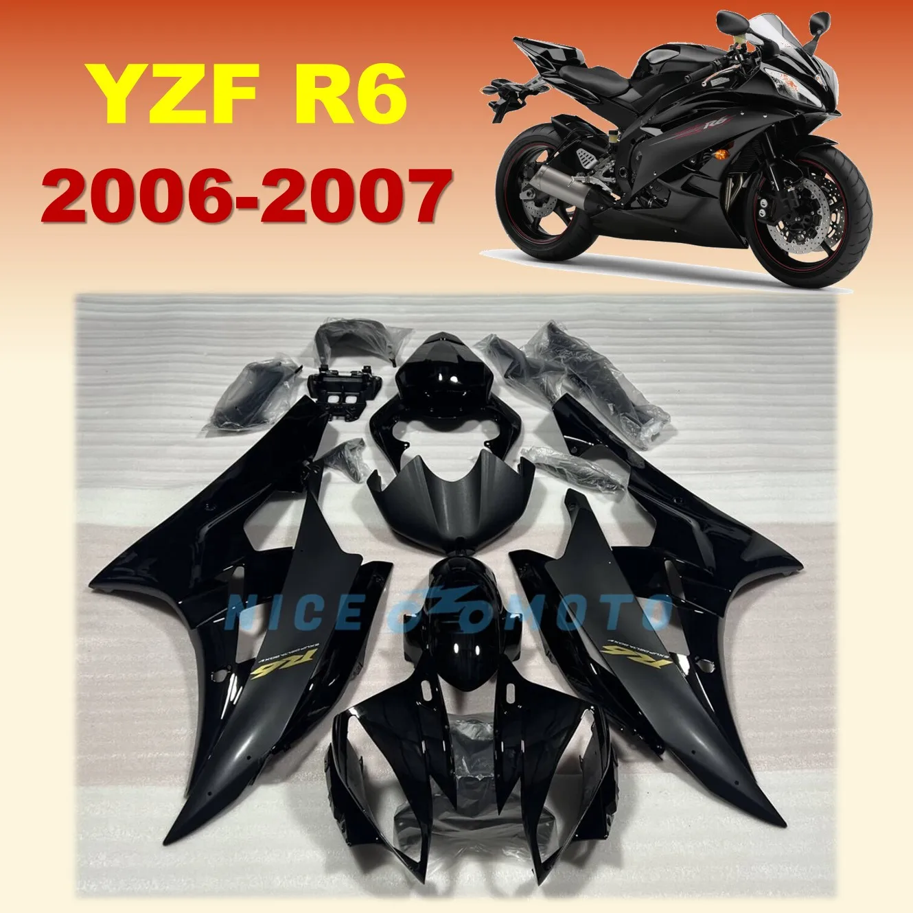 

Motorcycle Injection Fairings Kit For YAMAHA YZF R6 06 07 YZFR6 2006 2007 YZF-R6 Black Fairing Spoiler Bodywork Set