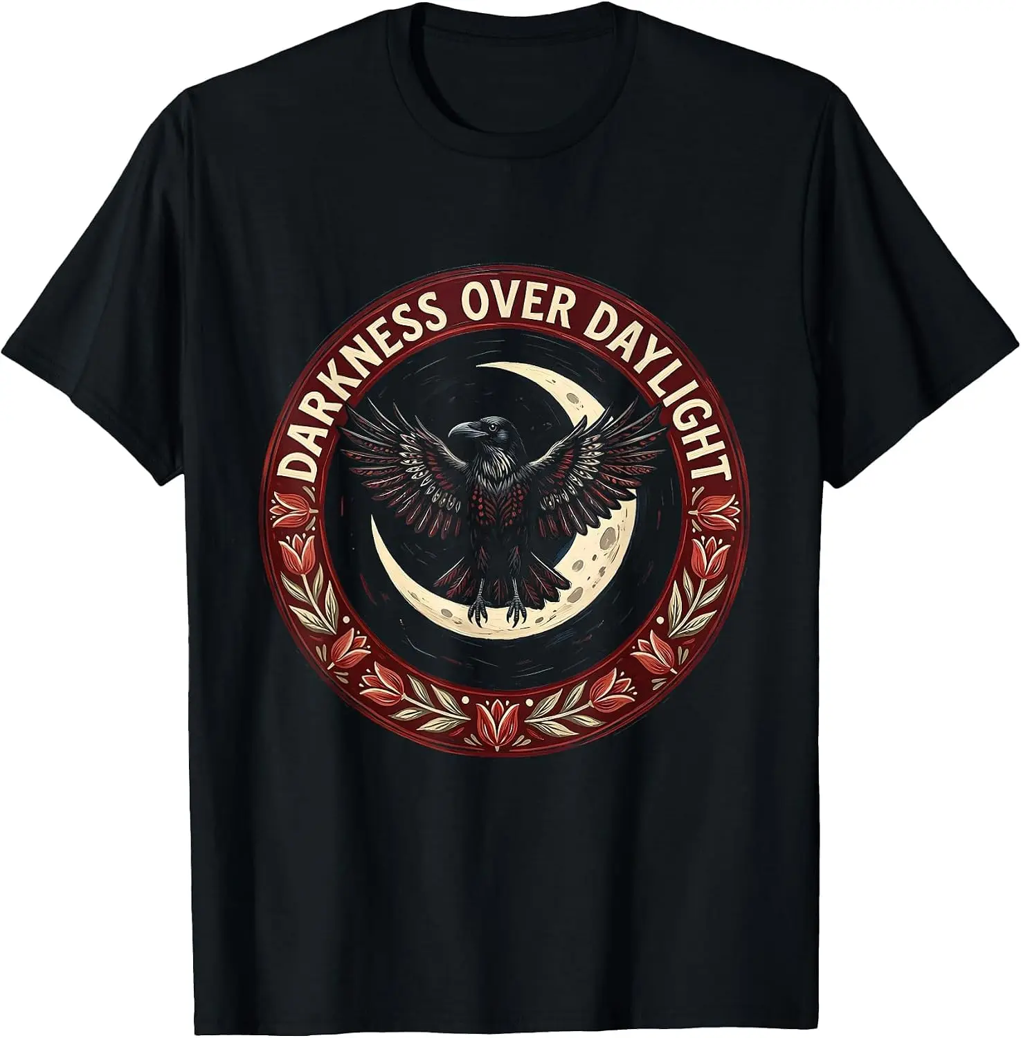 Darkness Over Daylight Gothic Dark Aesthetic Design T-Shirt Men's Graphic Print T‑Shirt, Casual Short Sleeve Crew Neck Tees, Summer Daily Wear Soft Cotton Tops for Male.