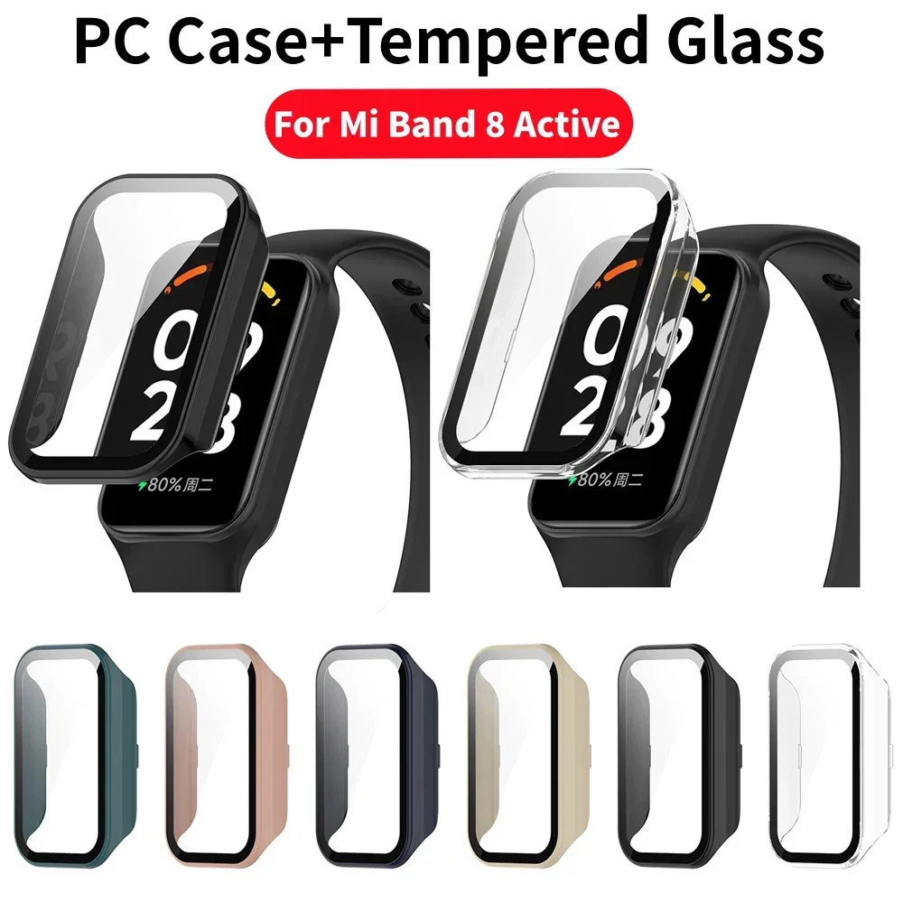 

PC Case+Tempered Glass For Xiaomi Mi Band 8 Active Full Cover Screen Protector Smartwatch Bumper For Redmi watch 2 Active Shell