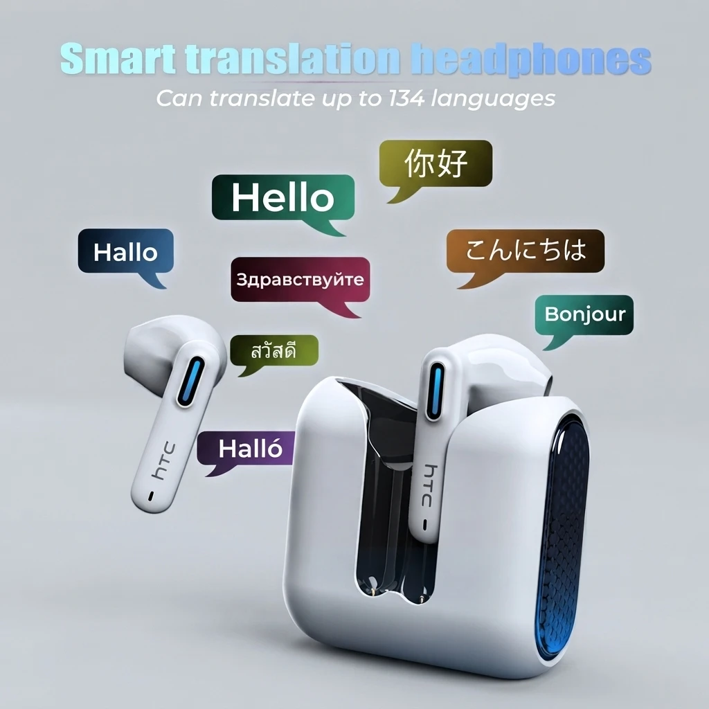 HTC NE49 Bluetooth Earphones TWS Language Translate Wireless Headphones Ultra Low Latency Game Headset Sports Earbuds MP3
