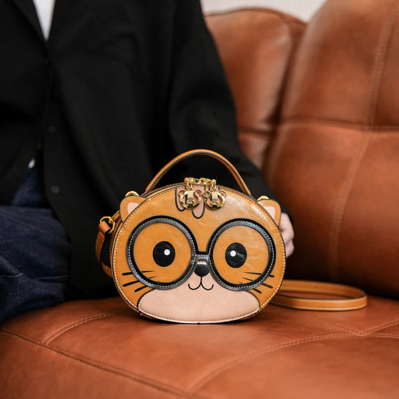 

Beibaobao 2025 New shoulder crossbody bag cartoon cat style handbag versatile round cake women's bag large capacity bag