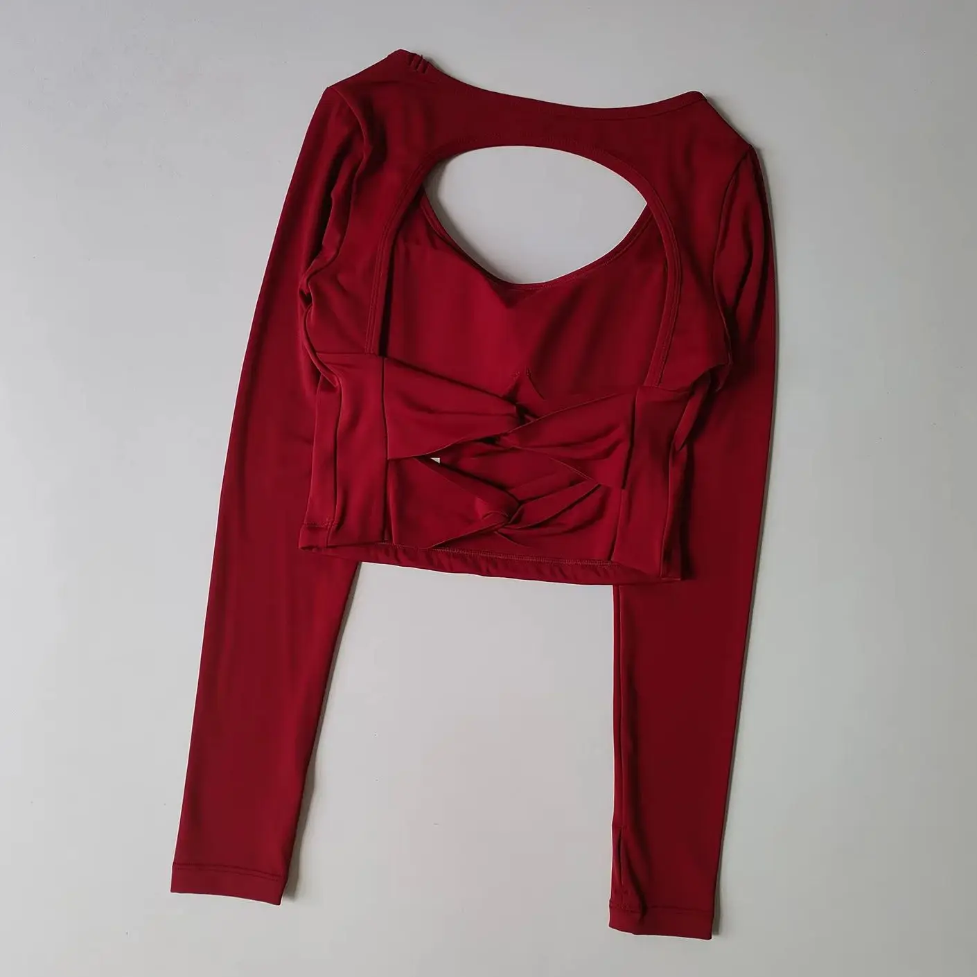 Women Fixed Integrated Open Back Yoga Top Long Sleeve Quick Dry Workout Training Sport Shirt Autumn Winter For Pilates