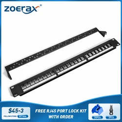 ZoeRax Patch Panel 24 Port Cat6 Cat6a Cat7 with Inline Keystone 10G, RJ45 Coupler Patch Panel 19-Inch with Removable Back Bar