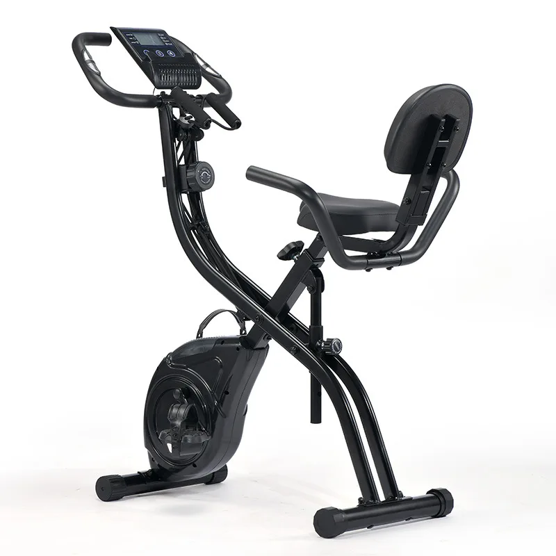 Foldable Magnetic Exercise Bike with Backrest and Resistance Bands X‑Bike Silent Stationary Bicycle for Home Gym Cardio