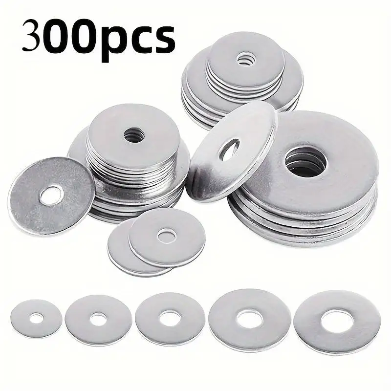 300pcs M2.5 x 6 x 0.5 Stainless Steel Flat Washers – Durable Metal Spacers for Screws & Bolts, Ideal for Factory Maintenance, Ki