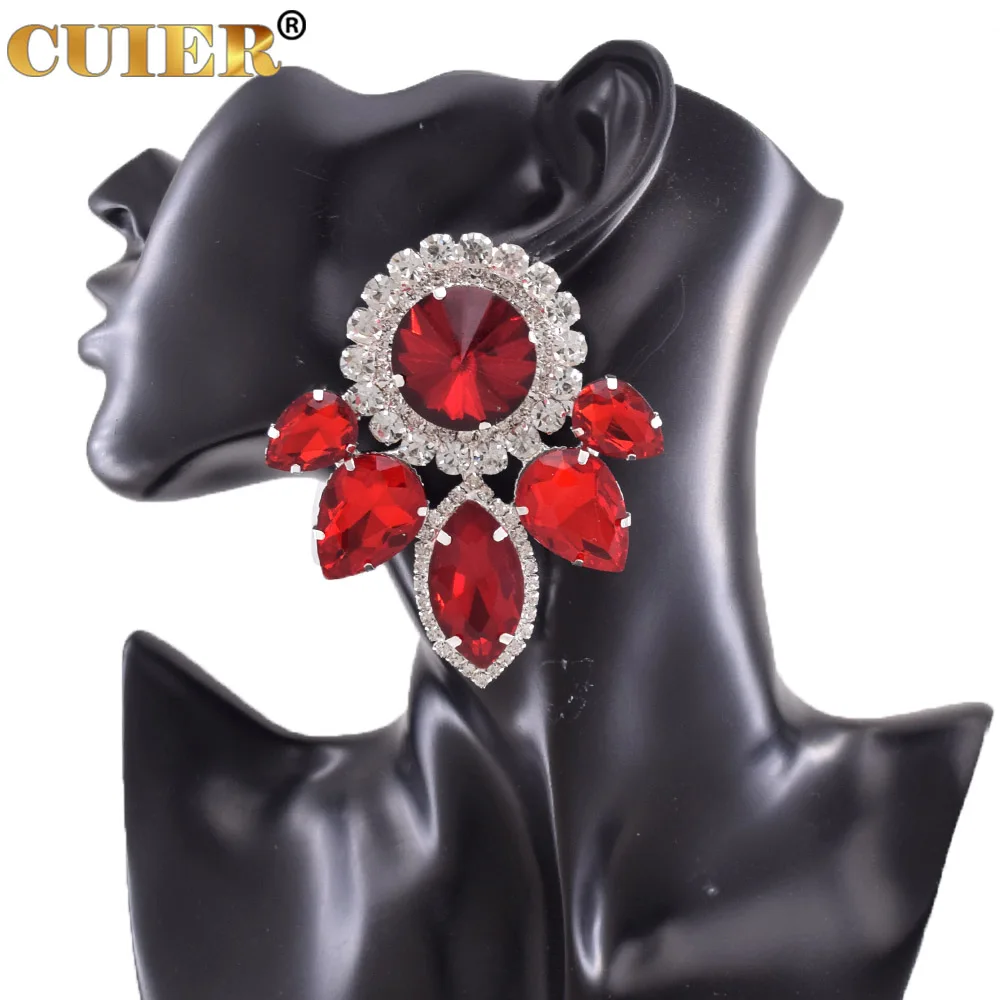 Luxury 8.2CM Oversize Clip on Earrings for Drag Queen Ear Studs Women Jewelry Rhinestones Glass Gemstones