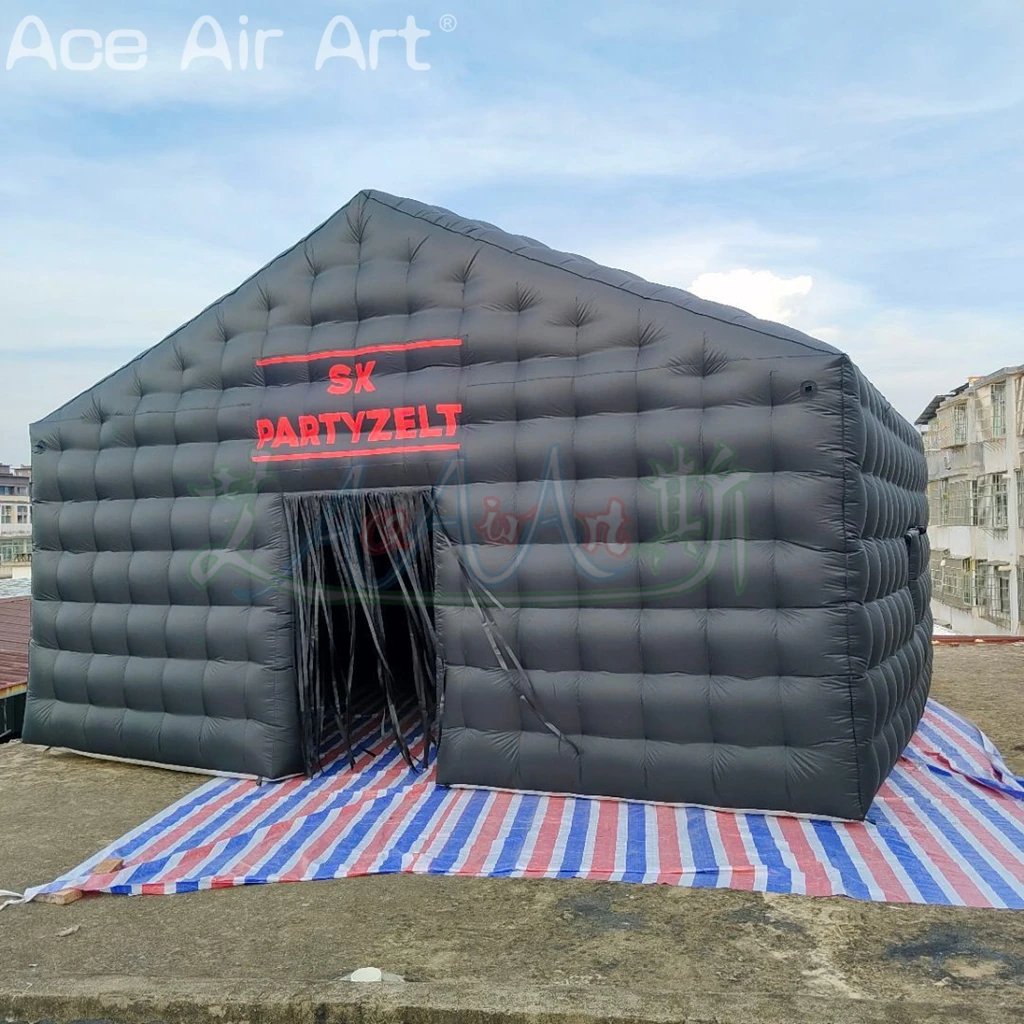 Inflatable Nightclub with Blowers 550W Large Black Inflatable Nightclub Party Tent for Adults Cube Gazebo Event House for Party