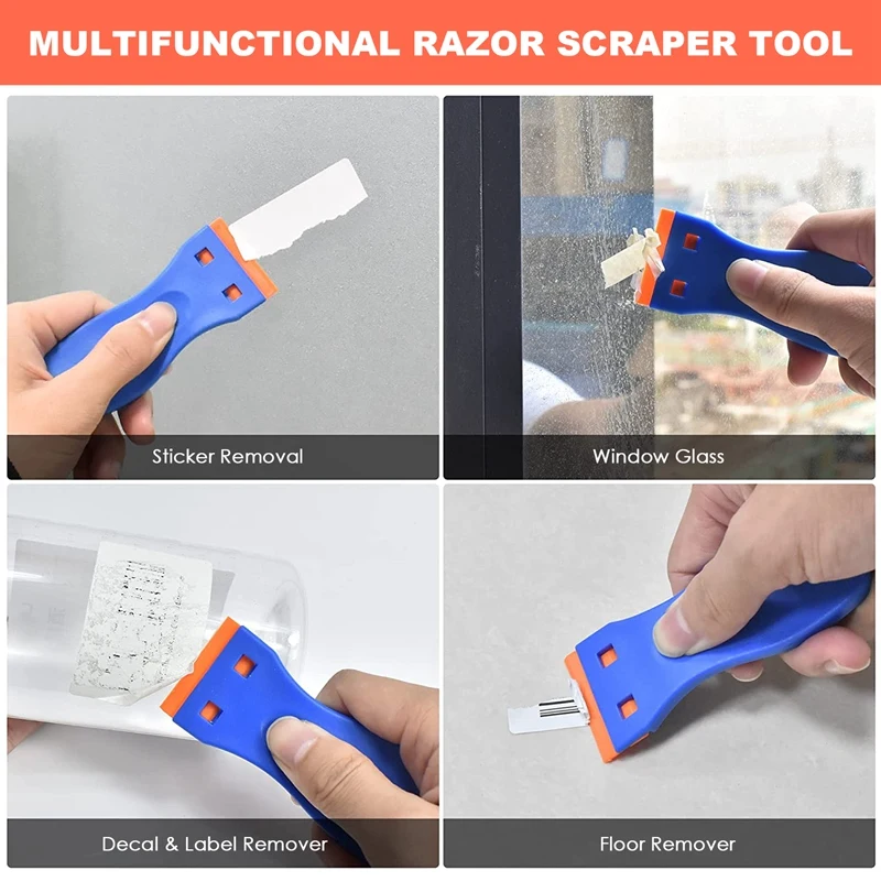 Big Deal 4 Pcs Plastic Razor Blade Scraper And 200 Pcs Blades, Remove Label Decal Tool For Stickers, Gaskets And Paints On Windo