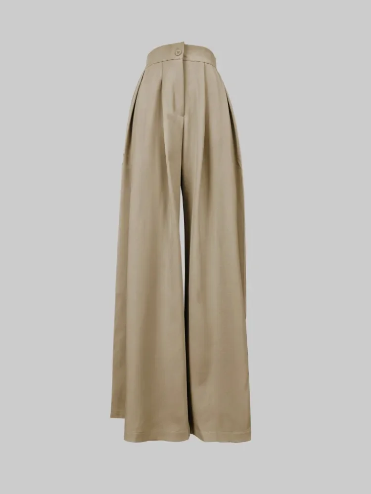 Bonboho Women's Pants Solid Khaki High Waist Wide Leg Trousers Buttoned Pleated Floor-length Streetwear Trousers Casual Pants