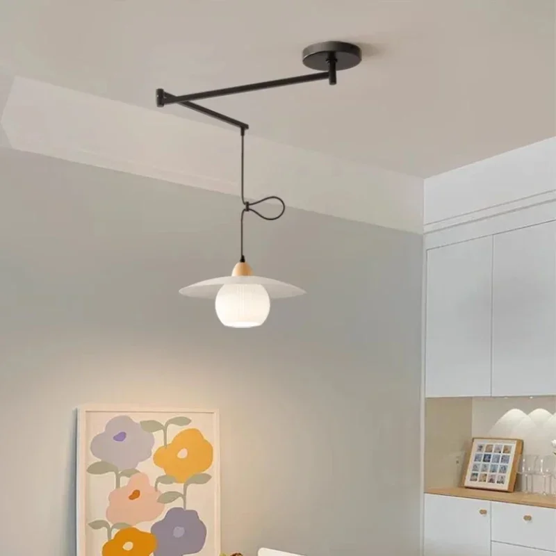TechHPNordic Long Pole Swing Arm Pendant Light Modern Indoor Adjustable Rotating Long Arm Light