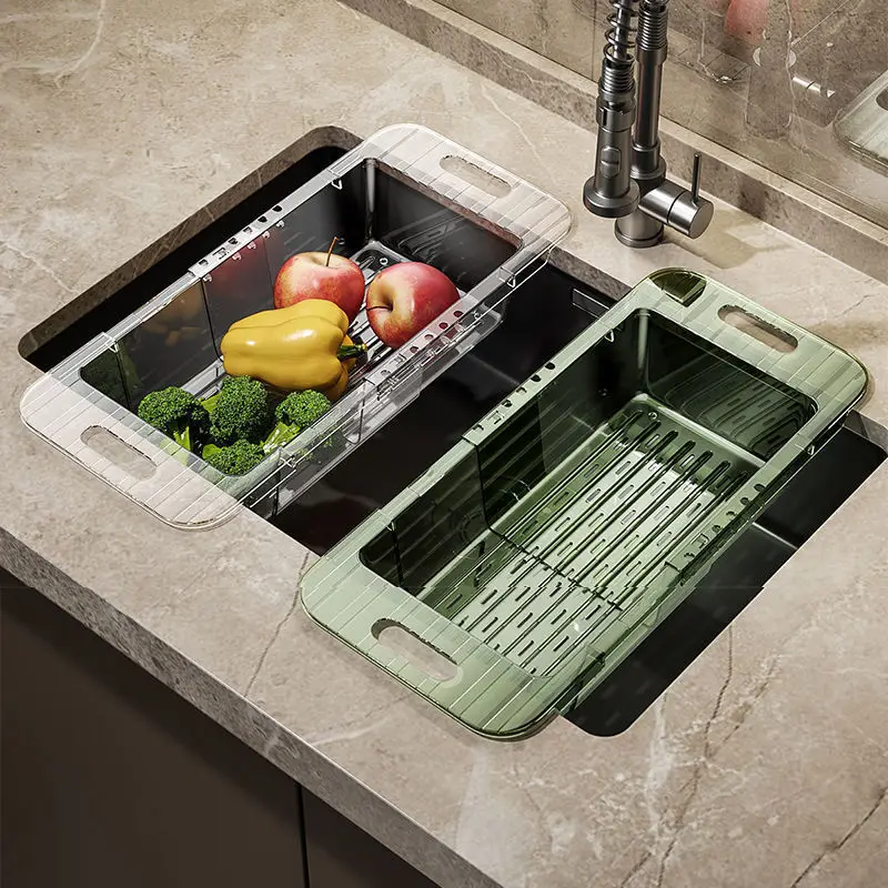 

Adjustable water filter above sink, retractable tableware drain rack, plastic drying rack for washing vegetables and fruits