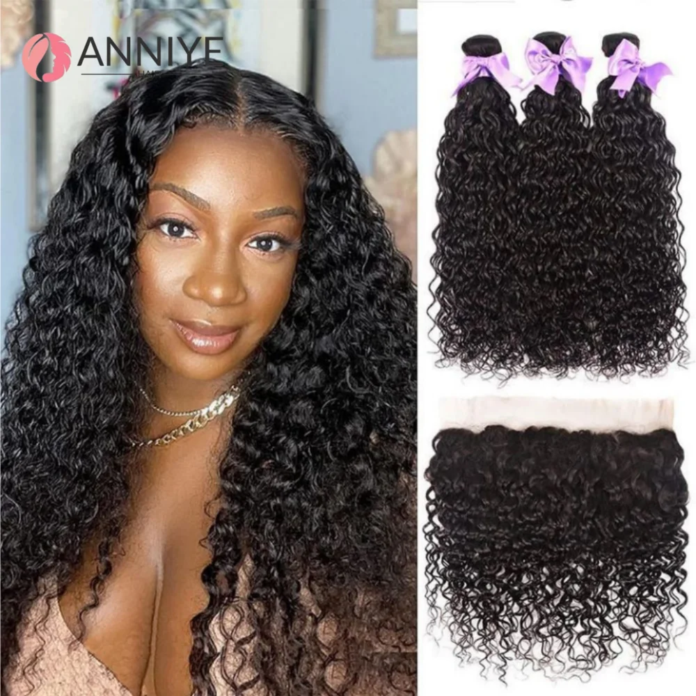 

12A Kinky Curly 3 Bundles With 13x4 Frontal 100% Human Hair Weave Brown Lace 100% Human Hair For Black Women Natural Color