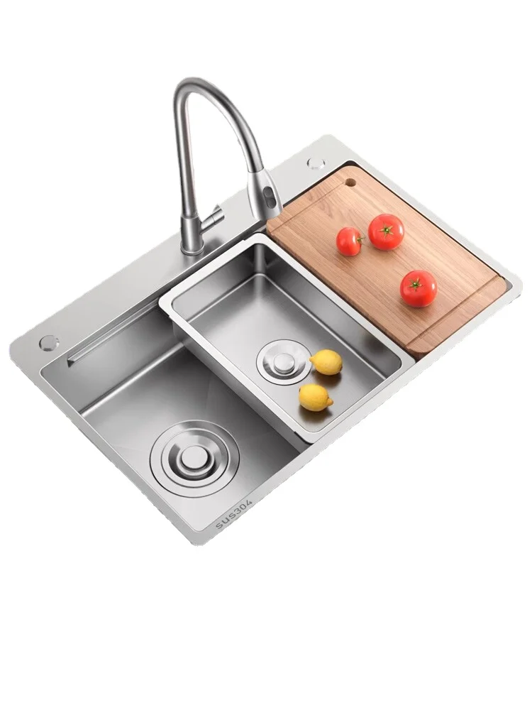 Wyj Stainless Steel Thickened Side Drainage Washing Basin Kitchen Dishwashing Vegetable Washing Sink Drop-in Sink