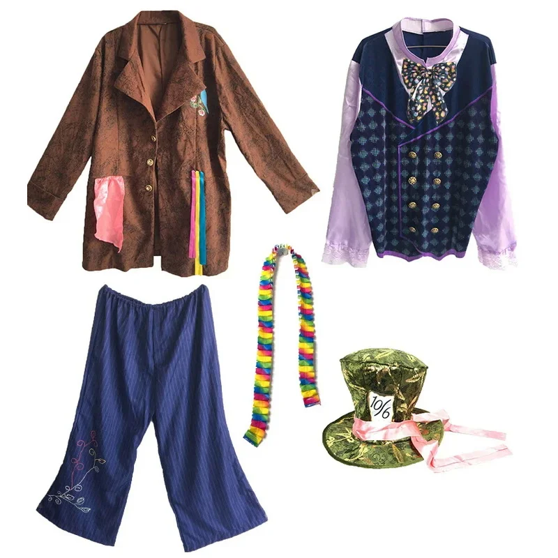 Alice In Wonderland Cosplay Gekke Hoedenmaker Kostuums Voor Mannen Kinderen Carnaval Feest Outfit Pak Met Hoge Hoed Halloween Rollay Kleding