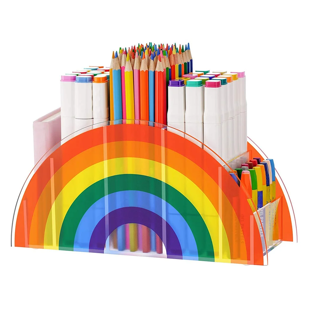 حامل قلم أكريليك صندوق تخزين مدمج متعدد الشبكات منظم سطح المكتب لأشتات كابلات المجوهرات والقرطاسية #6