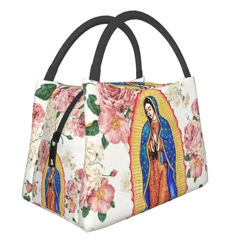 

Virgin Of Guadalupe Thermal Insulated Lunch Bag Women Mexico Catholic Virgin Mary Portable Lunch Container Meal Food Box