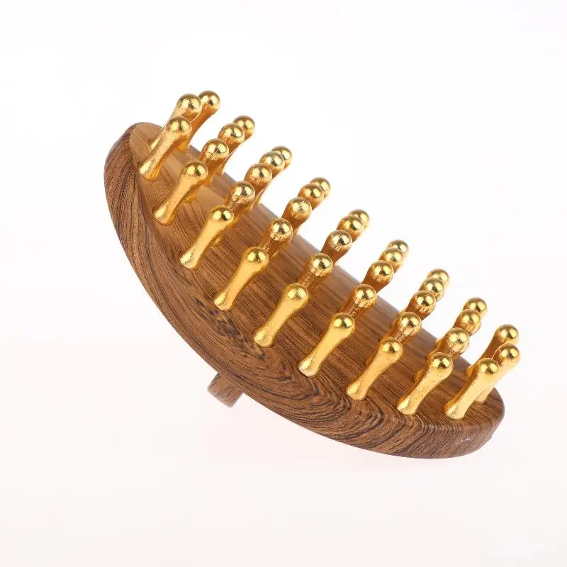 

Массажная щетка из цельной латуни с 39 зубцами и деревянной ручкой, многофункциональный инструмент для массажа тела и красоты