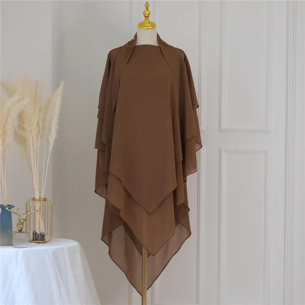 

Long Khimar Prayer Abaya Women Headcover 3 Layers Chiffon Hijabs Islamic Muslim Headscarf Niqab Ramadan Eid Headdress Clothing