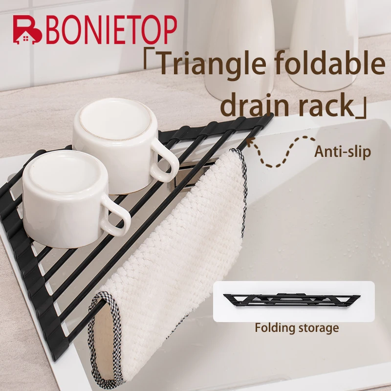 

Силиконовая треугольная сливная стойка BONIETOP, кухонные рулонные шторы для хранения, дренажные аксессуары для раковины, термоизоляционная прокладка