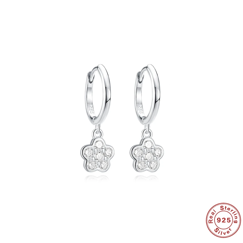 

AIDE 925 Sterling Silver Retro Shiny Flower Zircon Hoop Earrings Women Round Circle Huggies CZ Earring Wedding Party Jewelry