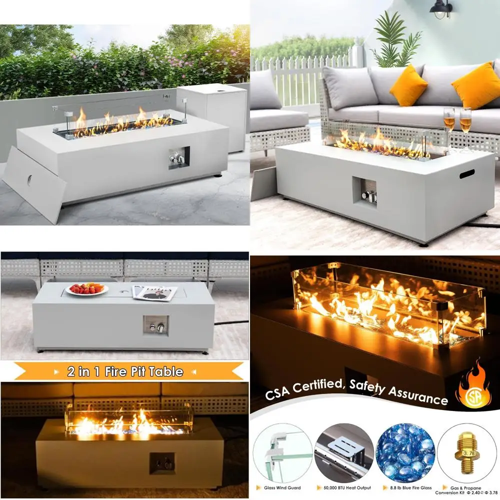 

Outdoor Rectangle Fire Pit Table Modern Low Profile Patio Firepits 50,000 BTU for Outdoor Entertaining