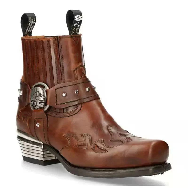 

Винтажные ковбойские сапоги в стиле вестерн с головой черепа, мужские мотоциклетные ботинки большого размера, ботинки с квадратной головкой в стиле ретро, модная тибетская одежда...