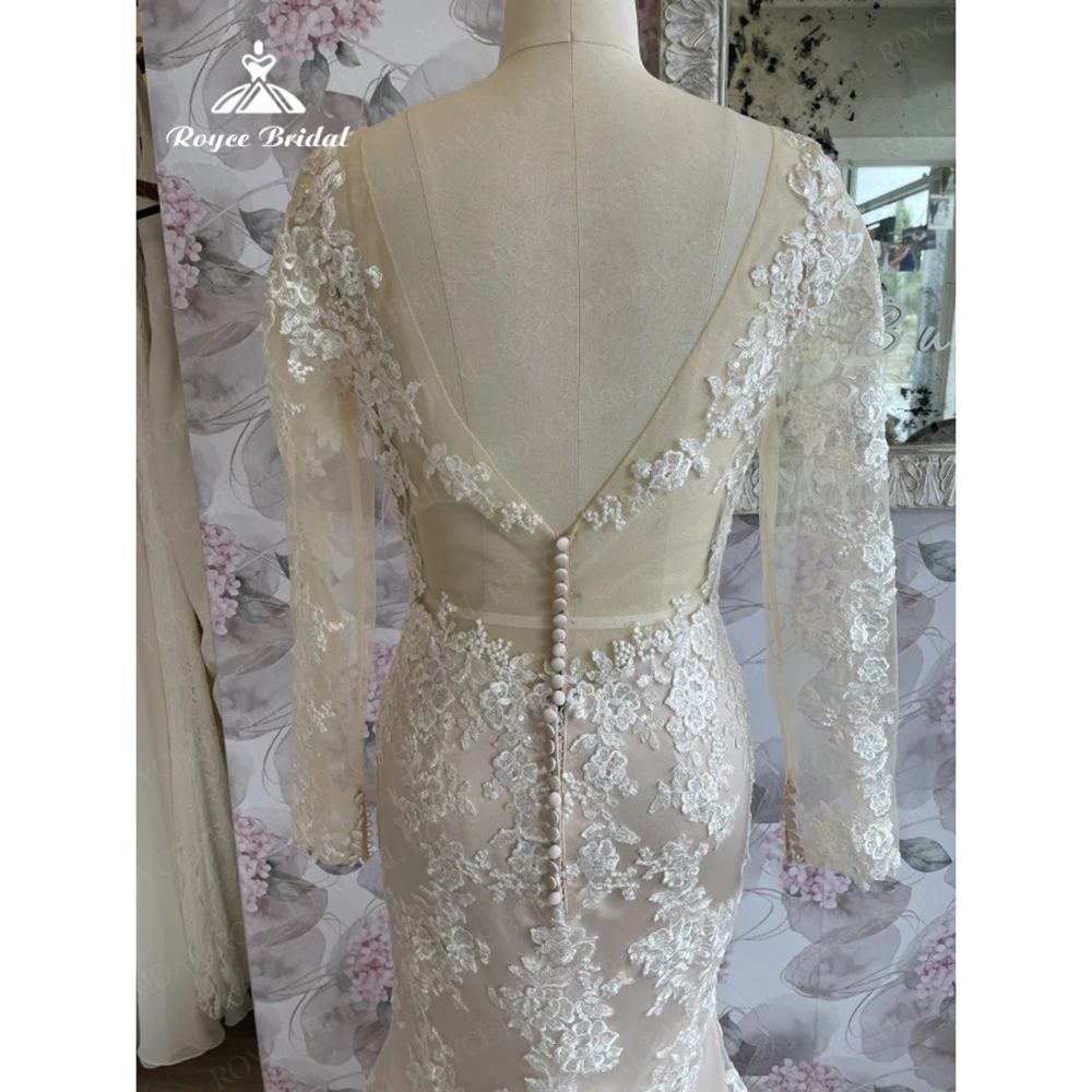 V Neck Boho Lace A-Line Appliques Wedding Dresses Court Train Bride Dress Wedding Backless Gowns Cheap Wedding Party Dress