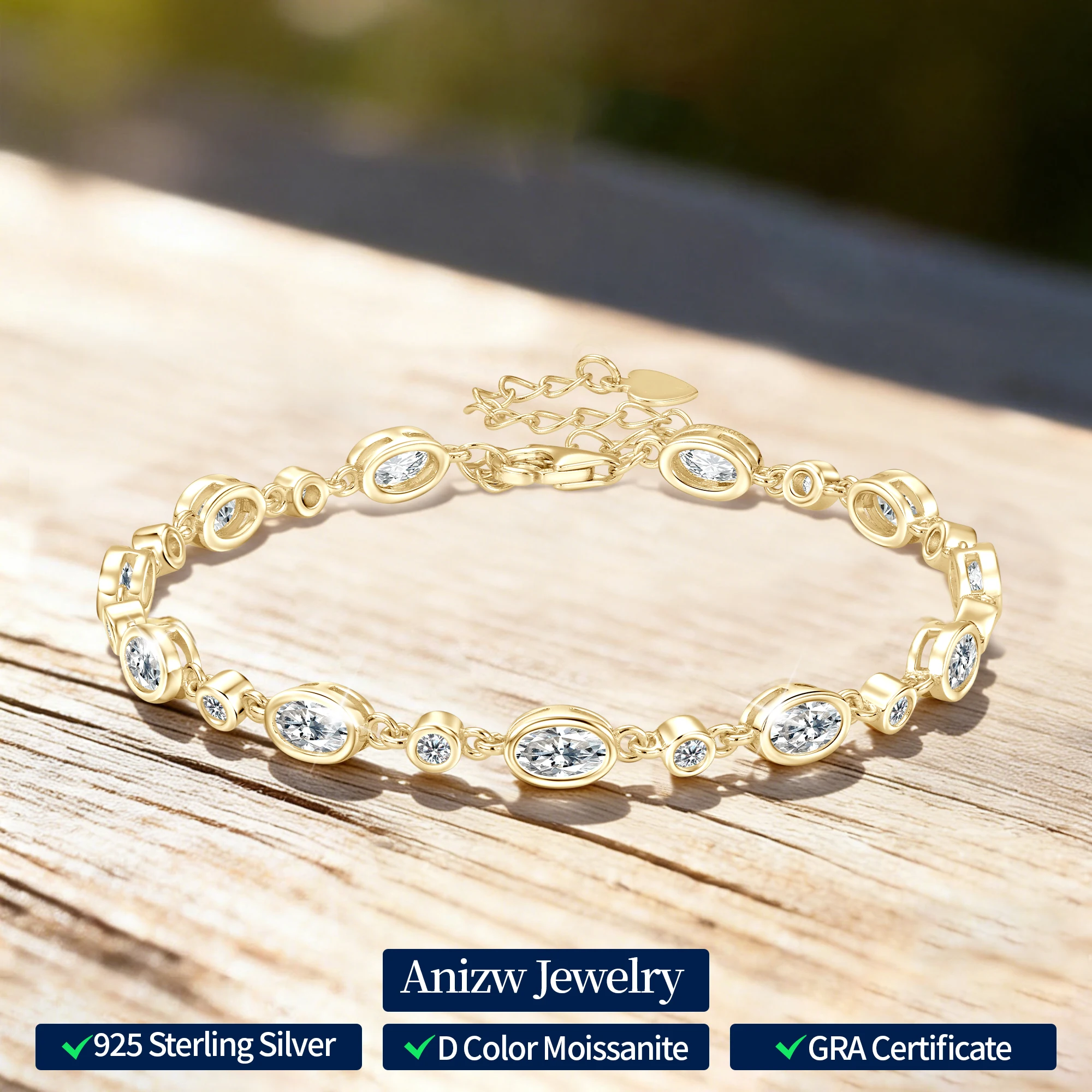 

Anizw 2025 новые теннисные браслеты с муассанитом для женщин, серебро 925 пробы, овальная круглая огранка, лабораторный бриллиант, безель, сертифицированные ювелирные изделия