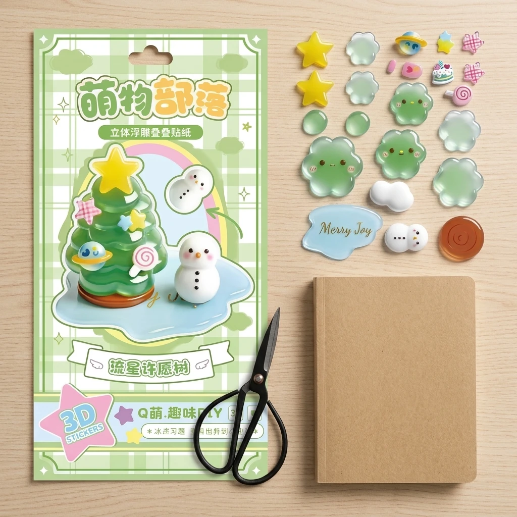 

3D Crystal Embossed Stickers Cartoon Cute DIY Journal Decoration Accessories