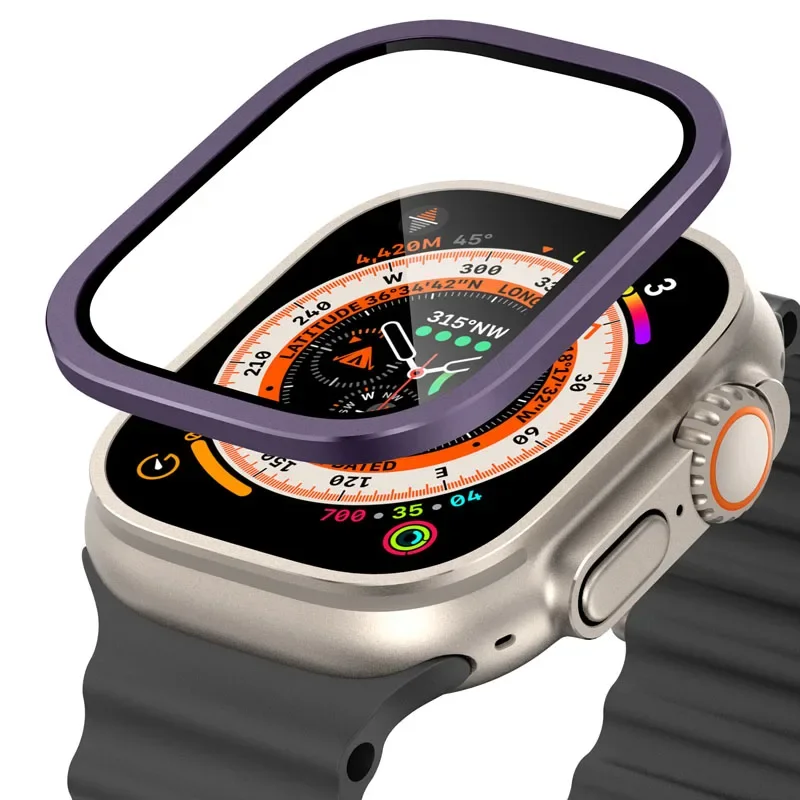 Gehärtetes Glas für Apple Watch Ultra 49 mm, Titan-Metallrahmen, kratzfeste Folie für Displayschutzfolie der Serie Ultra 2, Zubehör