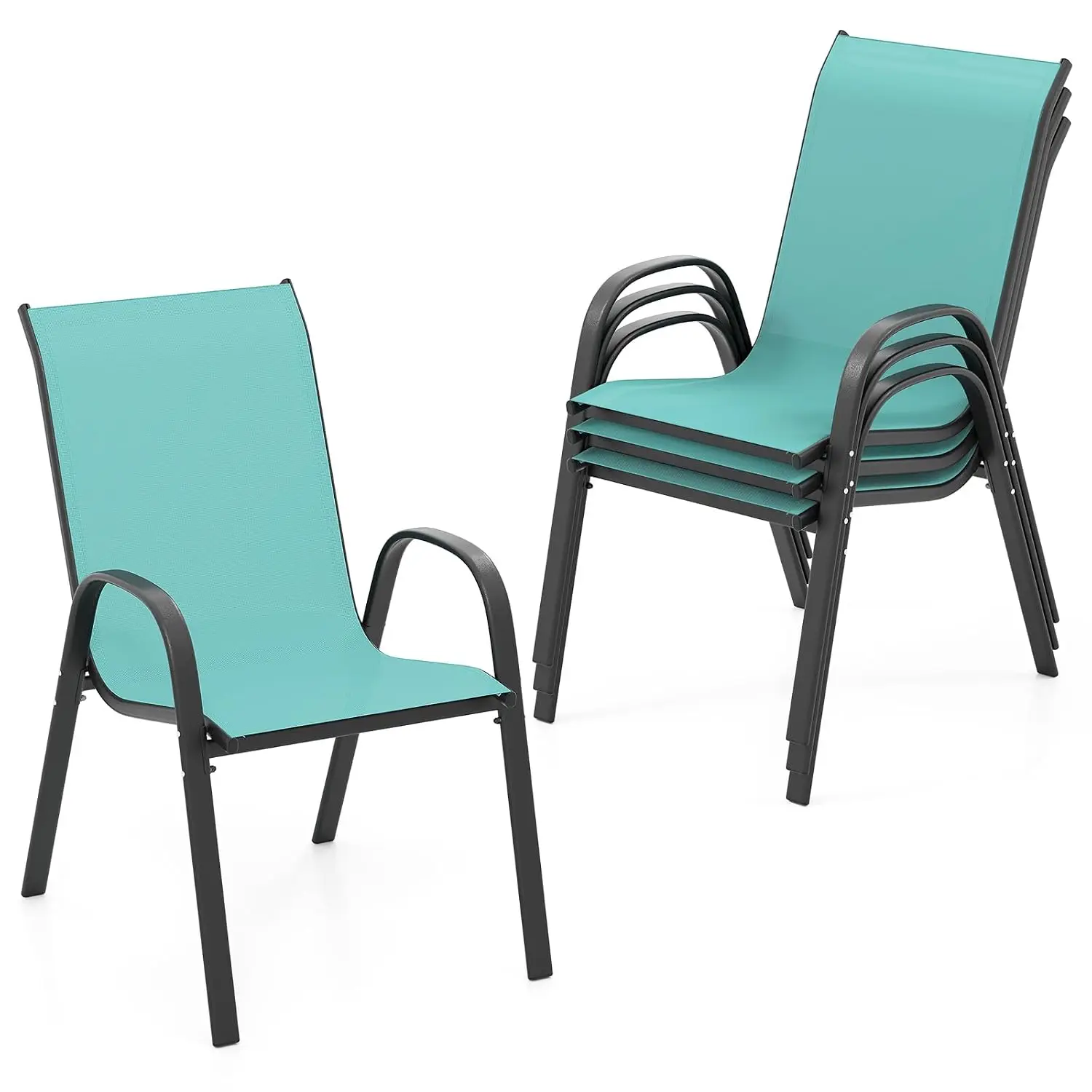 Patio Dining Chairs Set of 4, Outdoor Stackable All Weather Heavy Duty Dining Chairs Set with Armrests, Support 330 LBS