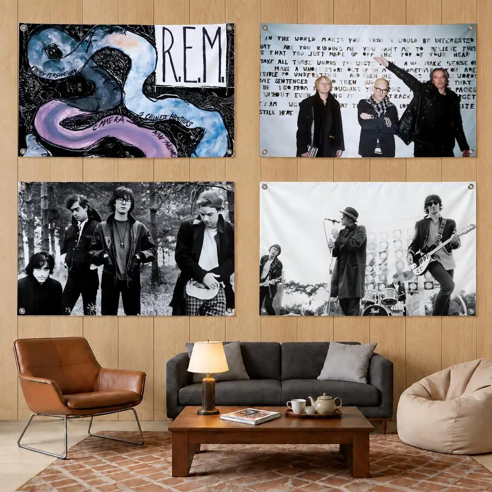 R.E.M. 90s Alternative Rock Band Flags Decorative Banners Suitable For Outdoor Camping Family Parties And Garden Walls Gift