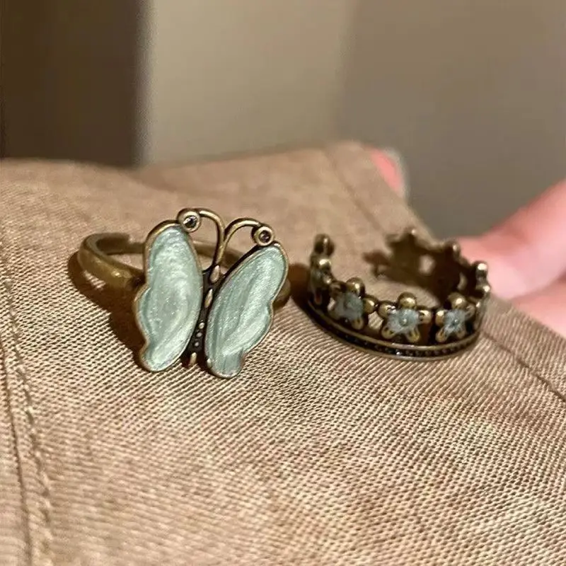 Medieval Style Luxury Oil-Drip Butterfly Flower Open Ring Unique and Fashionable Ring for Women