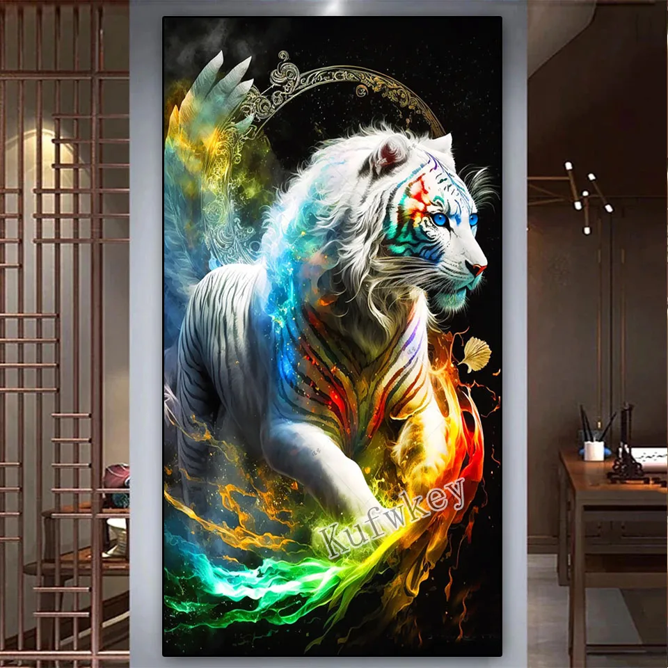 Ferocious White Tiger 5D Diamond Painting Cross Stitch Big Size DIY Full Diamond Embroidery Rhinestone Picture Needlework Art