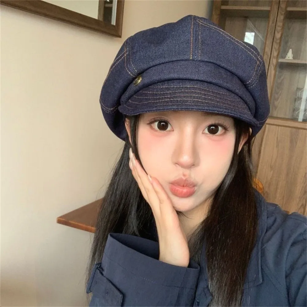 

Fashion Korean Denim Beret Versatile Newsboy Octagonal Hats Casual Spring Autumn Painter Hat Travel