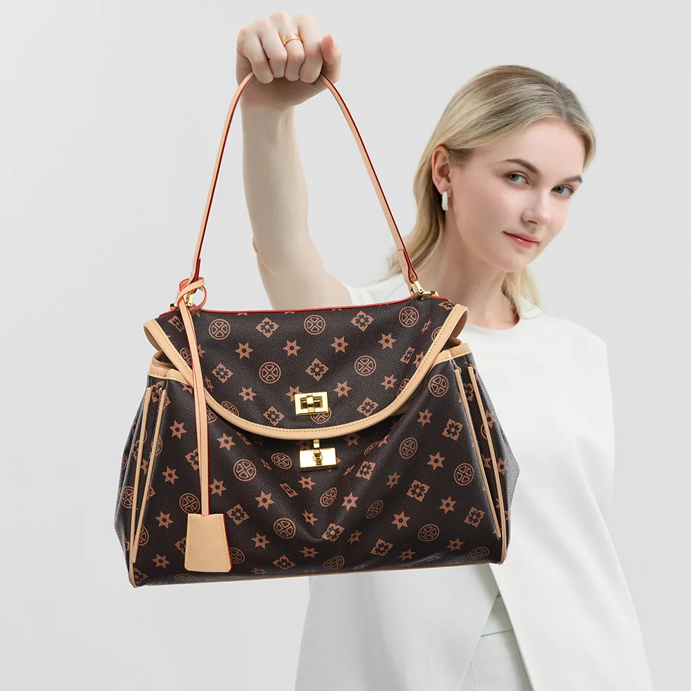 

2025 New Women's Tote Bag, European and American Retro Handbag, Printed Armpit Bag, Fashionable Commuter Crossbody Bag, Large Capacity Shoulder Bag, Water-Repellent Casual Bag