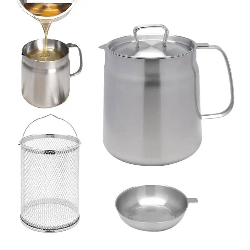 

Stainless Steel Oil Filter Pot Reusable Filter Store & Reuse Cooking Oil Kitchen Storage Products for Bacon Grease Cooking Oil