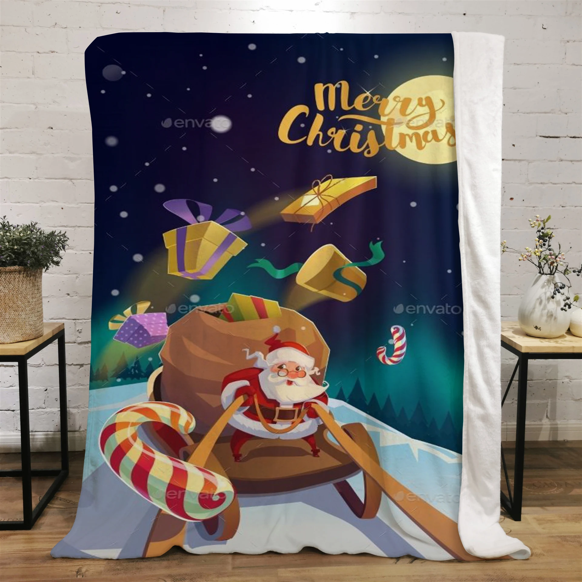 Christmas Cartoon Santa Claus Cartoon Printing Blanket Children's Warm Soft and Comfortable Blanket for Beds Sofa Children