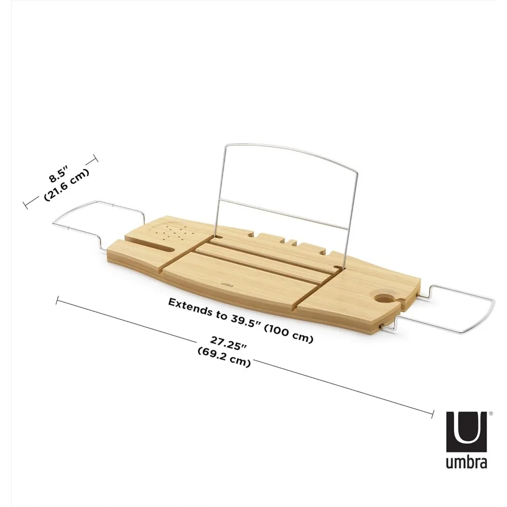 صينية حوض استحمام من الخيزران قابلة للتمديد مع أذرع من الكروم، تصميم مقاوم للماء والانزلاق للاستحمام على السبا