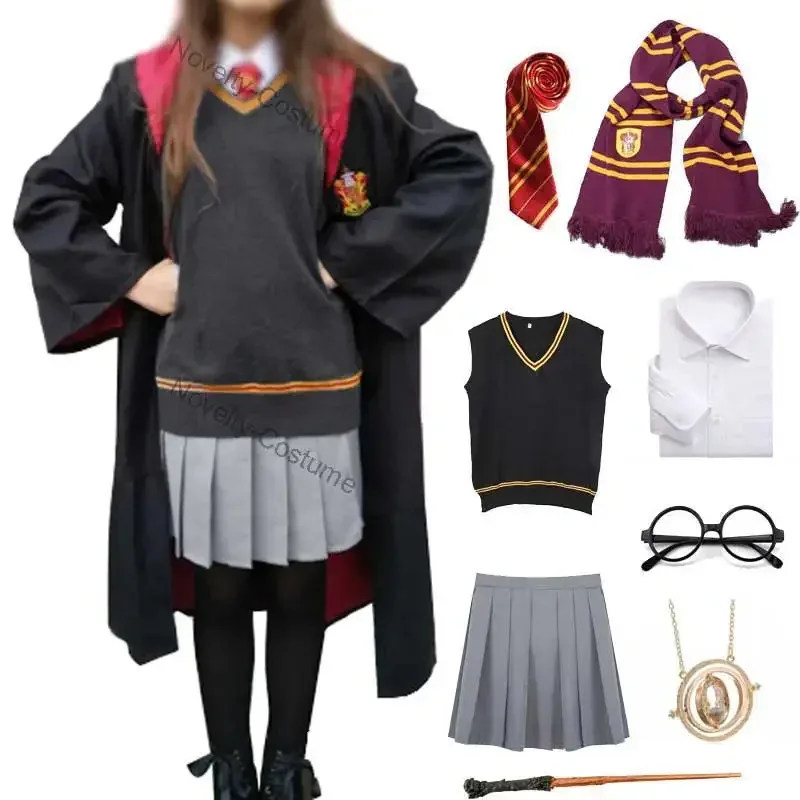 

Women Girls Witch School Uniform Cosplay Robe Dress Sweater Wand Magic College Halloween Costume halloween costume cosplay