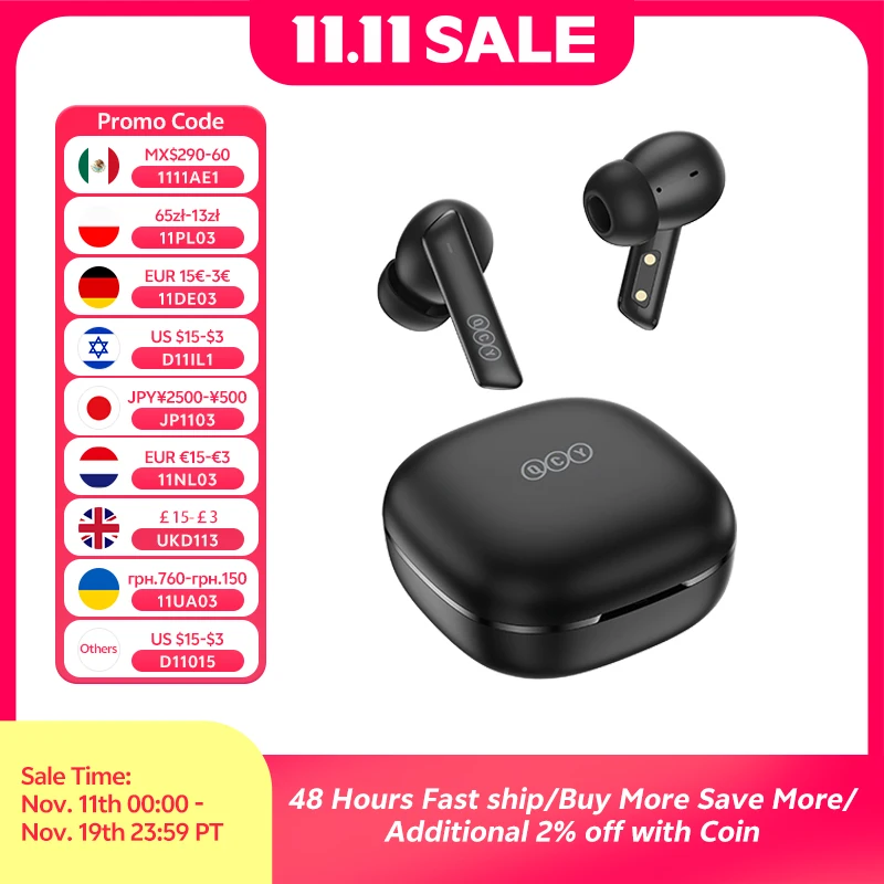 QCY HT05 ANC Wireless Earphone 40dB Noise Cancelling Bluetooth 5.2 Headphone 6 Mic ENC HD Call TWS Earbuds Transparency Mode