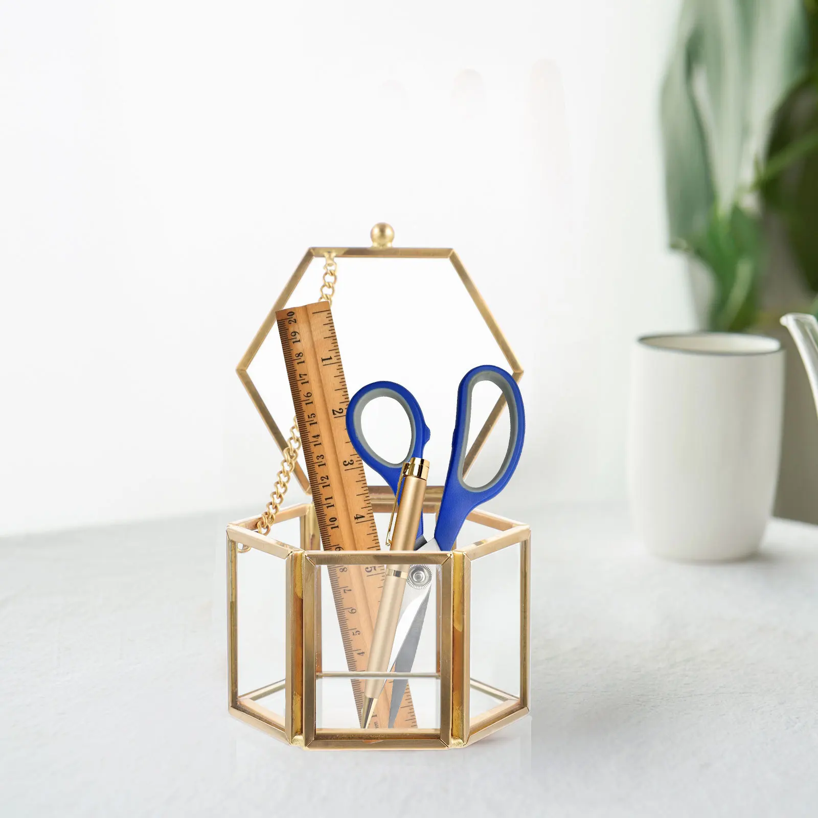 1Pcs Glass Brass Hexagonal Transparent Jewelry Box Vintage Style Wedding Ring Holder Jewelry Storage Organizer Gift