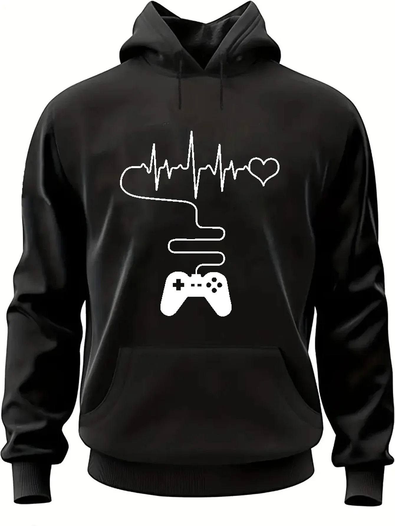 

Men's Autumn/Winter Casual Fashion Loose-fitting Game Controller Printed Long-sleeved Hooded Sweatshirt Warm Sports Pullover