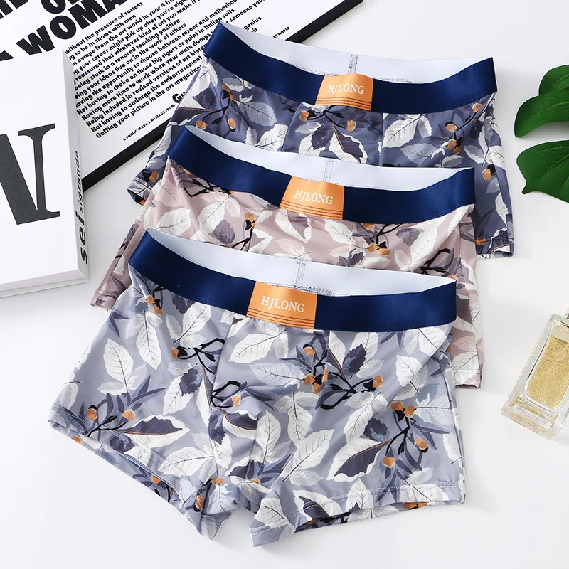 

Mens Ice Silk Breathable Underwear Fashion Printed Mid Rise Underpants Boxer Shorts U Bulge Pouch Quick Dry Thin Sexy Panties