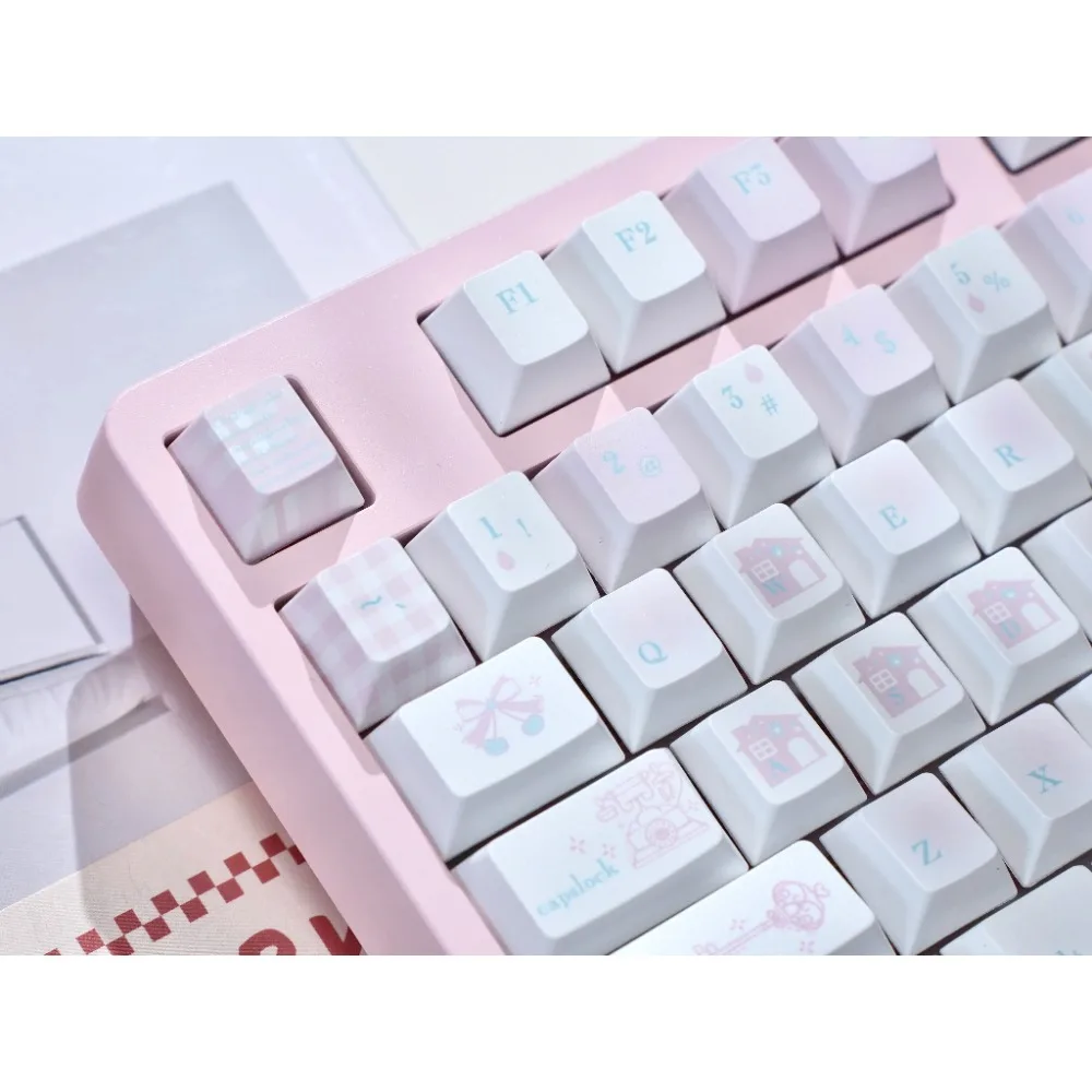 130 Key Marshmallow Keycaps - Cherry Profile PBT Dye-Sub, Pink Cute Aesthetic for Mechanical Keyboard (70% US Layout)