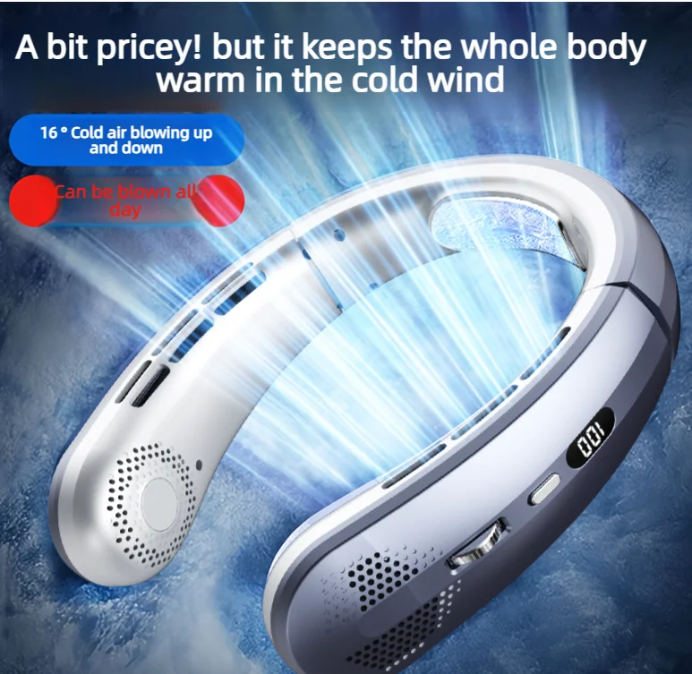 

2026 New 100 Gears Digital Display Neck Fan USB Rechargeable Portable Fan Mini Hanging Fan for Students Outdoor Travel Sports