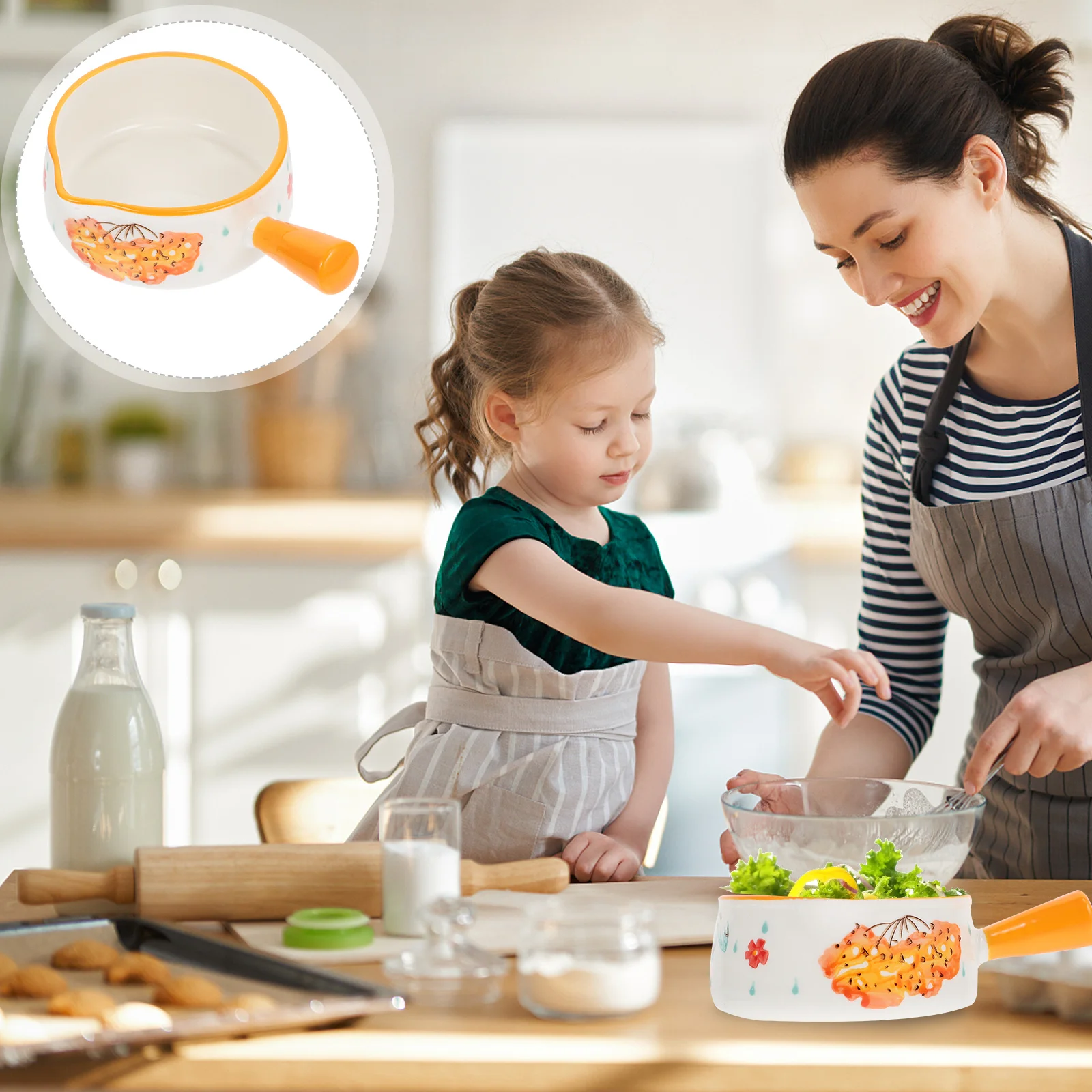 

1Pcs Maple Leaf Ceramic Milk Pot Flat Bottom Heat Even Kitchen Cookware Multi Functional Sauce Pan Coffee Pot Nonstick Saucepan